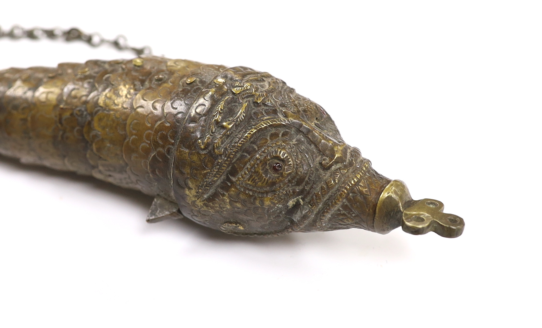 An articulated oriental spice box in the form of a fish, 30cm